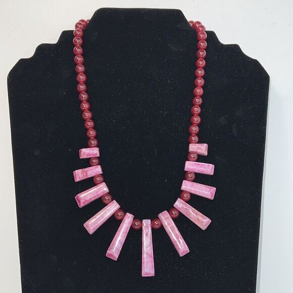 Garnet Bead And Purple Azurite Stone 19” Necklace With 925 Silver Toggle Clasps - Picture 1 of 12